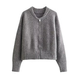 Casaco Feminino Vintage de Malha com Zíper e Gola Redonda - (Promoção de Inverno 2026)