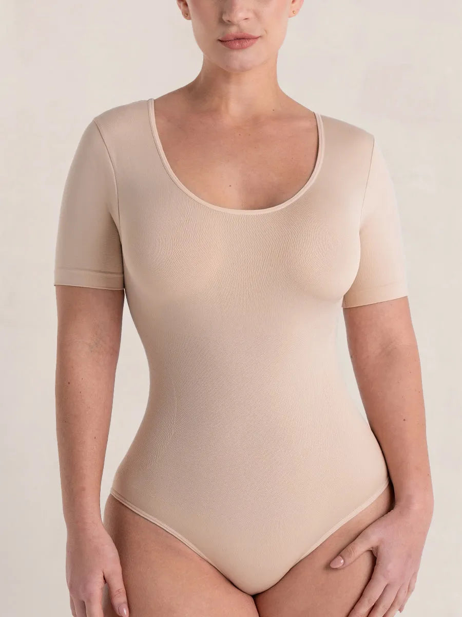 Body Modelador Manga Curta Bege