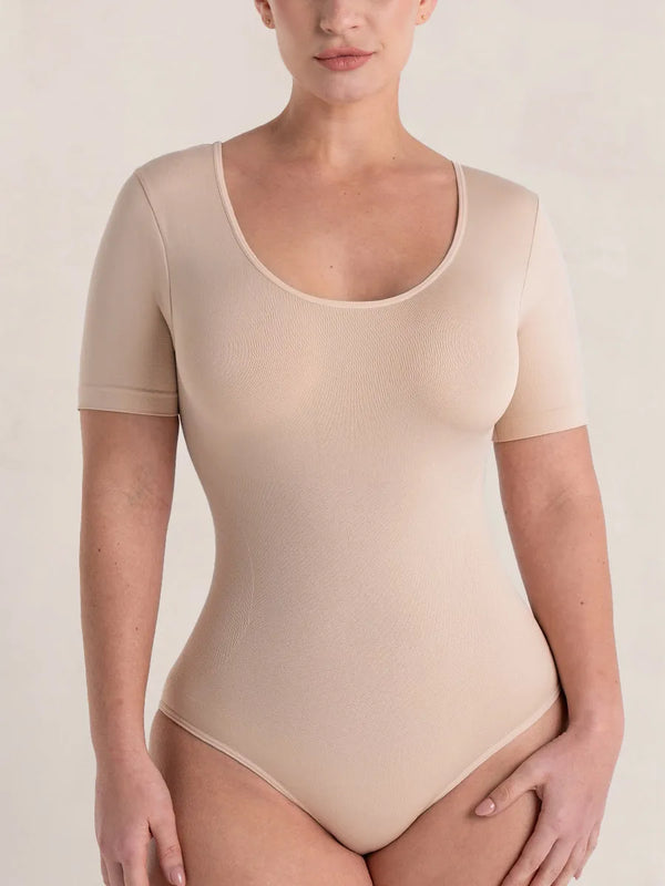 Body Modelador Manga Curta Bege