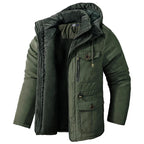 Jaqueta Masculina Tática com Capuz Forro Fleece e Bolsos