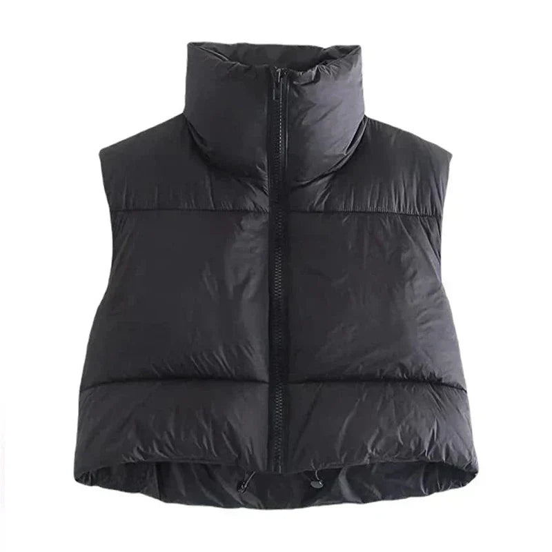 Colete Feminino Acolchoado sem Mangas Gola Alta em Algodão
