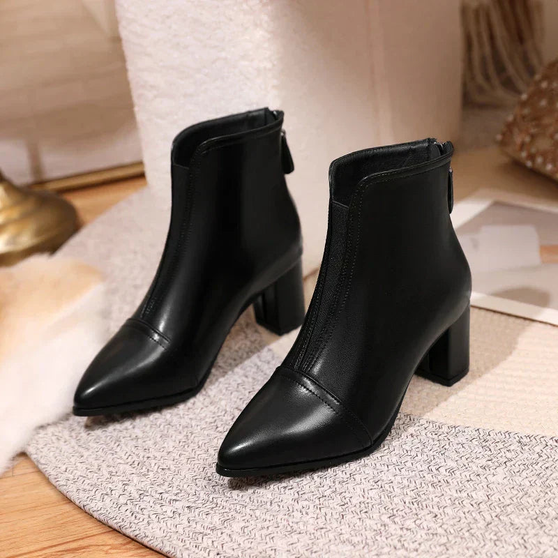 Bota de Couro Casual de Salto LeatherTrim