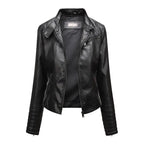 Jaqueta Feminina Slim Black Luxe com Gola Alta Estilo Motociclista - (Promoção de Inverno 2026)