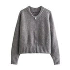 Casaco Feminino Vintage de Malha com Zíper e Gola Redonda - (Promoção de Inverno 2026)