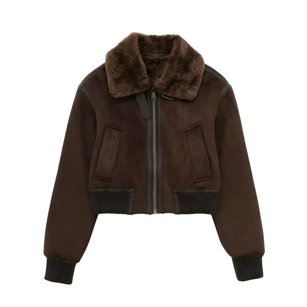 Jaqueta Feminina com Gola Alta Modelagem Solta Dupla Face – (Promoção de Inverno 2026)