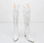 Bota Feminina De Salto grosso Bordado Costura Design Country De Alta Qualidade