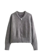 Casaco Feminino Vintage de Malha com Zíper e Gola Redonda - (Promoção de Inverno 2026)