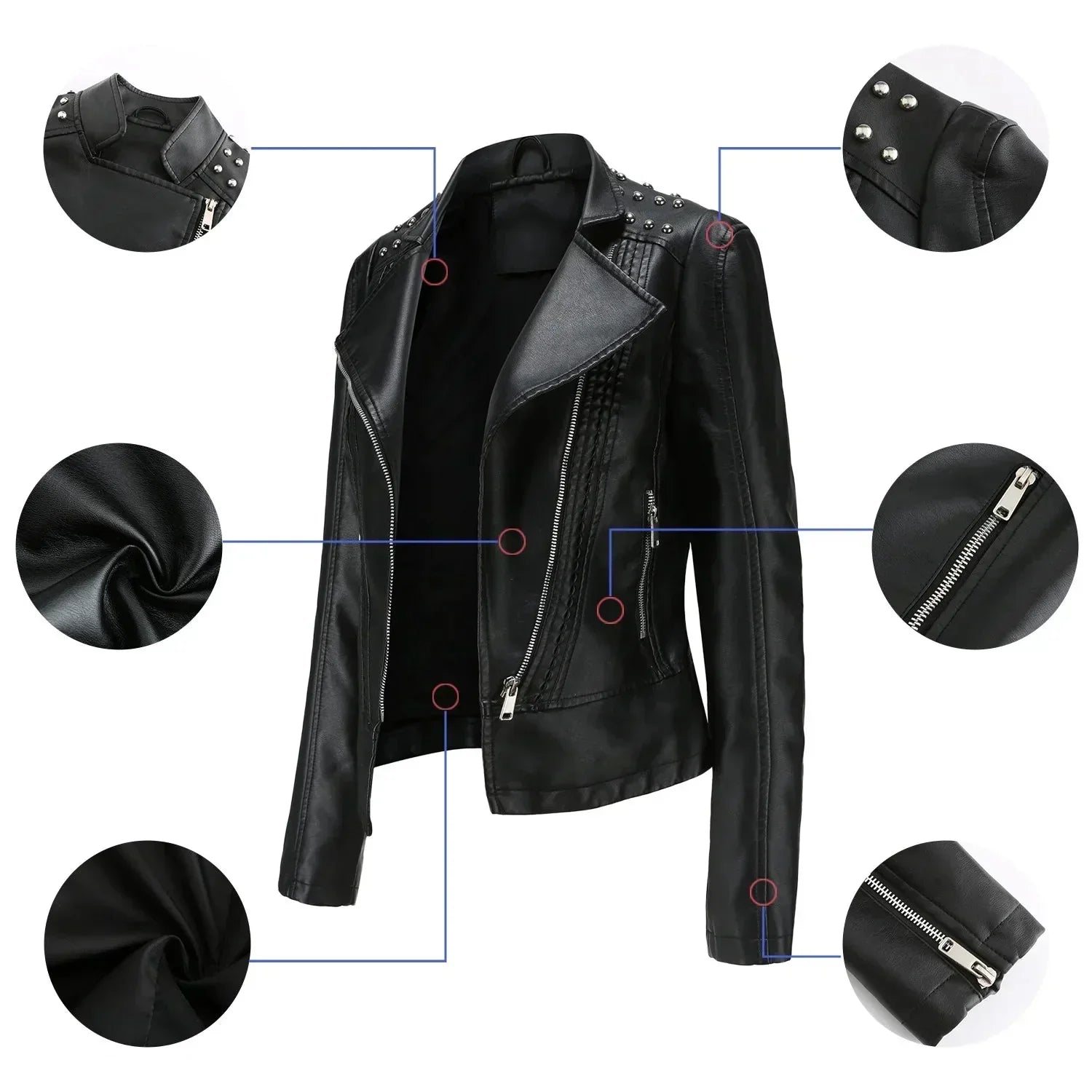 Jaqueta Feminina Slim Estilo Biker com Gola Dobrável e Detalhes Retrô - (Promoção de Inverno 2026)
