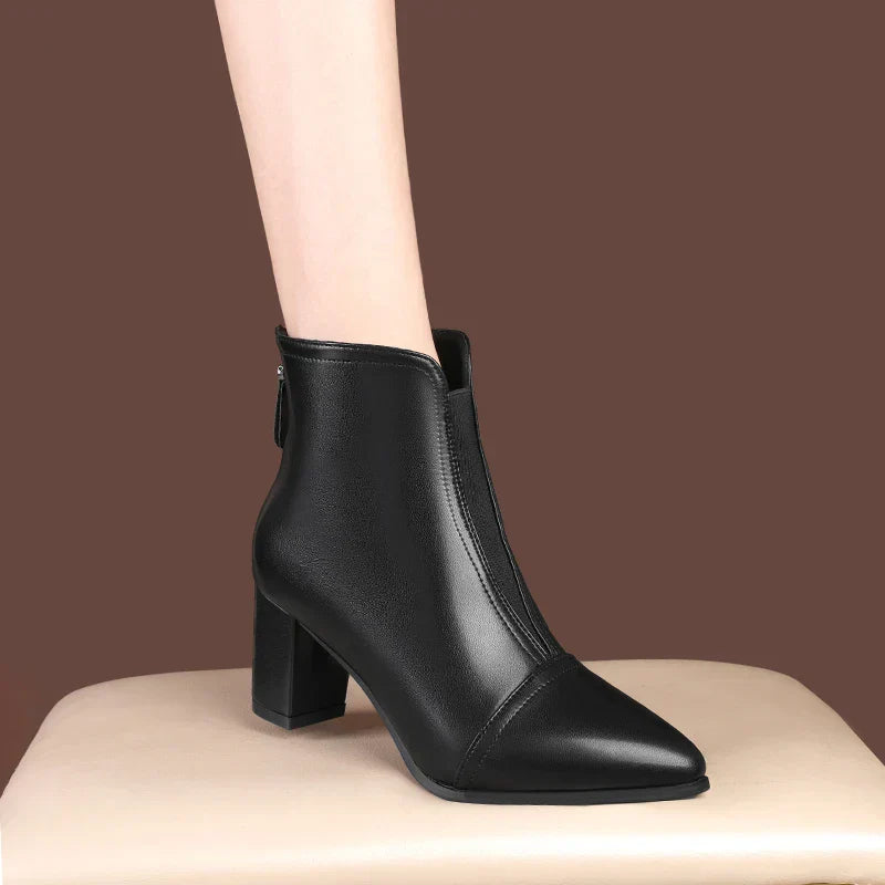 Bota de Couro Casual de Salto LeatherTrim