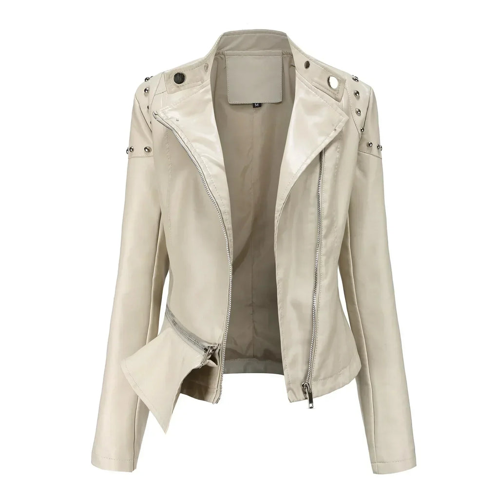 Jaqueta Feminina Estilo Motociclista com Gola Alta - (Promoção de Inverno 2026)