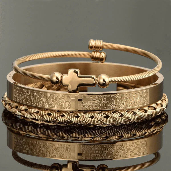 Conjunto 3 Pulseiras Crucifixo PAI NOSSO