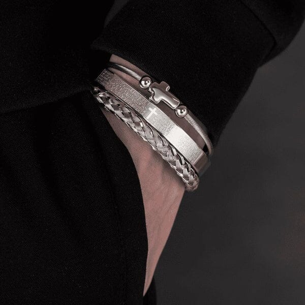 Conjunto 3 Pulseiras Crucifixo PAI NOSSO