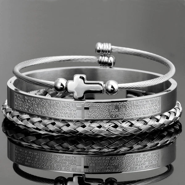 Conjunto 3 Pulseiras Crucifixo PAI NOSSO