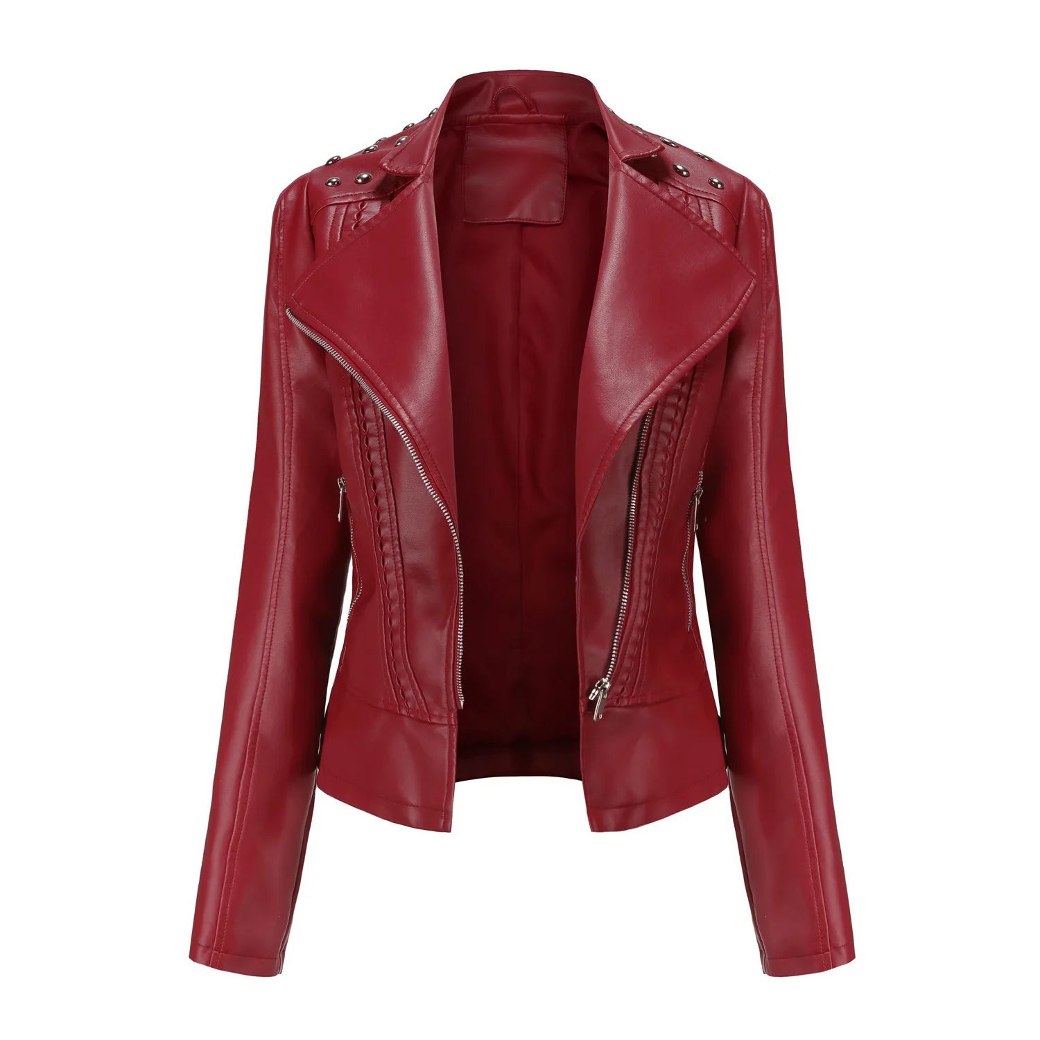 Jaqueta Feminina Slim Estilo Biker com Gola Dobrável e Detalhes Retrô - (Promoção de Inverno 2026)
