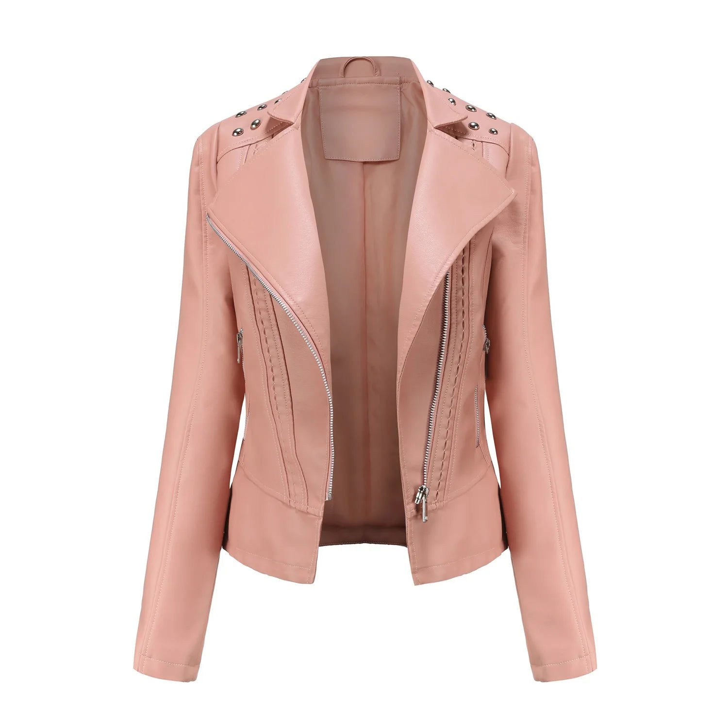 Jaqueta Feminina Slim Estilo Biker com Gola Dobrável e Detalhes Retrô - (Promoção de Inverno 2026)