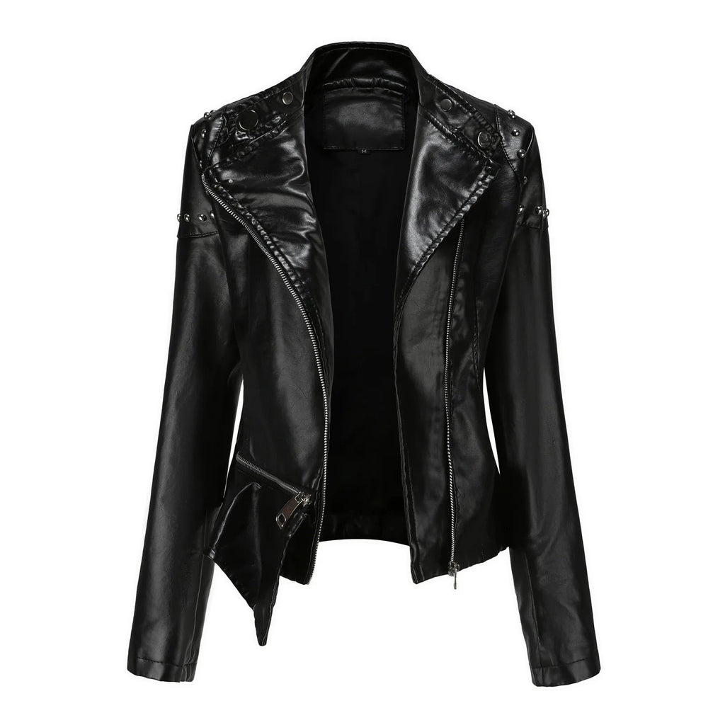 Jaqueta Feminina Estilo Motociclista com Gola Alta - (Promoção de Inverno 2026)