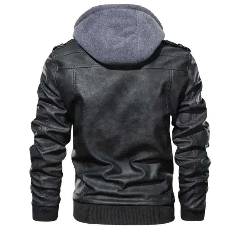 Jaqueta de Couro Masculina com Capuz