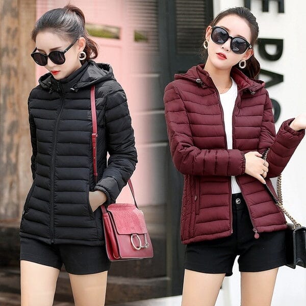 Jaqueta Puffer Feminina Slim Fit com Capuz
