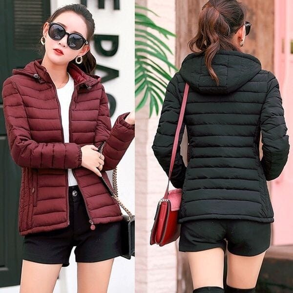 Jaqueta Puffer Feminina Slim Fit com Capuz