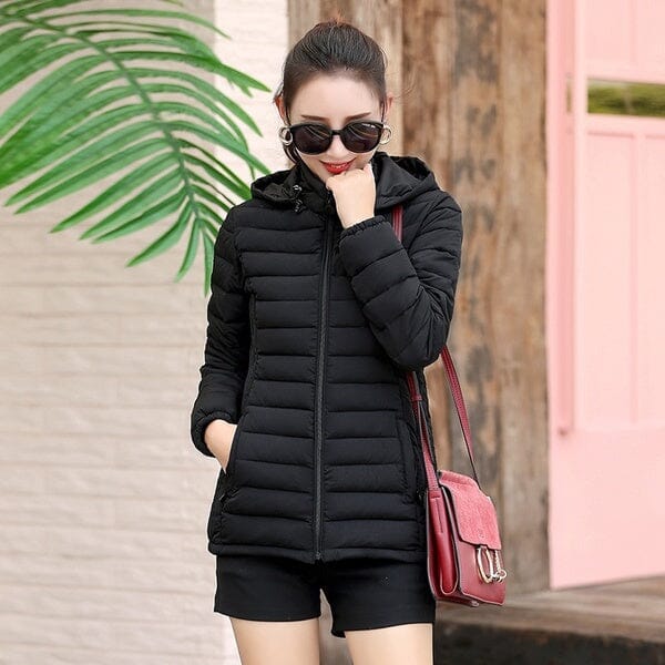 Jaqueta Puffer Feminina Slim Fit com Capuz