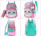 Kit Escolar 4 Peças para Meninas: Mochila, Lancheira, Estojo e Chaveiro