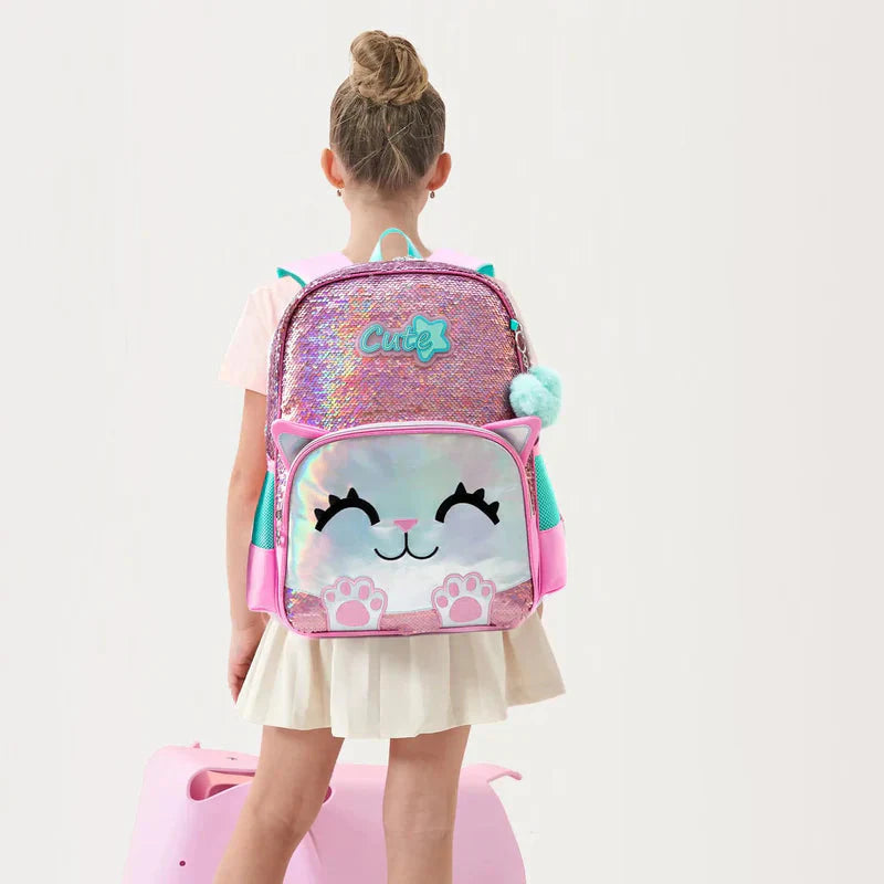 Kit Escolar 4 Peças para Meninas: Mochila, Lancheira, Estojo e Chaveiro
