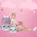 Kit Escolar 4 Peças para Meninas: Mochila, Lancheira, Estojo e Chaveiro