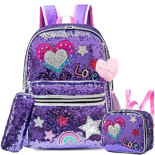 Kit Escolar 4 Peças para Meninas: Mochila, Lancheira, Estojo e Chaveiro